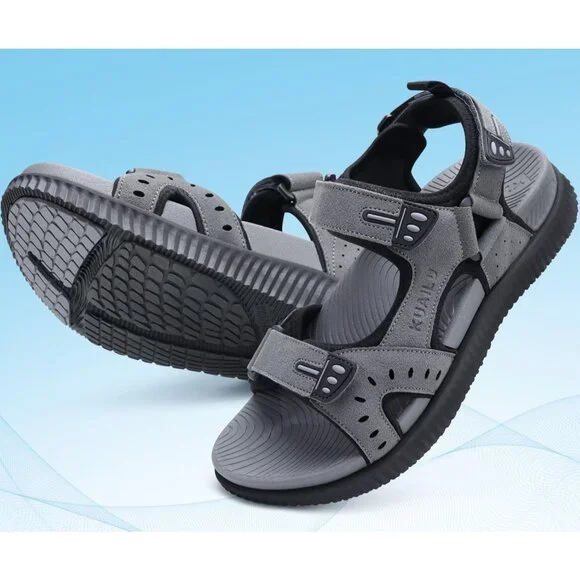 Casual Hiking Sandals Men's Gray Athletic Cushioned Walking Fisherman Shoes - Picture 7 of 9